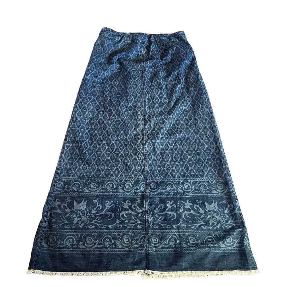 Soft Surroundings Ashbury Printed Denim Button Front Midi skirt size M